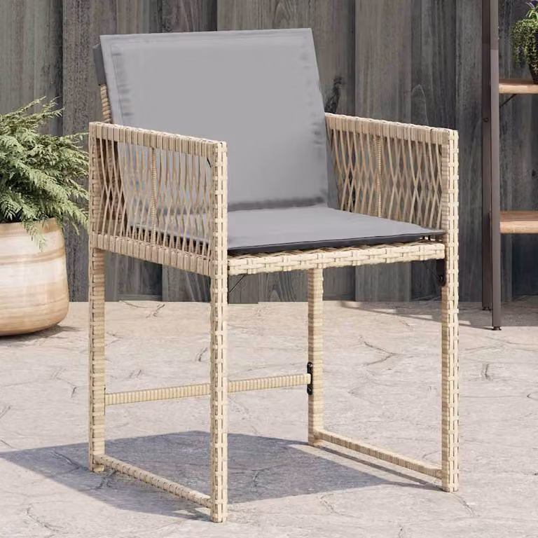 Set di 4 sedie da giardino vidaXL in polyrattan con cuscini beige e grigio e braccioli