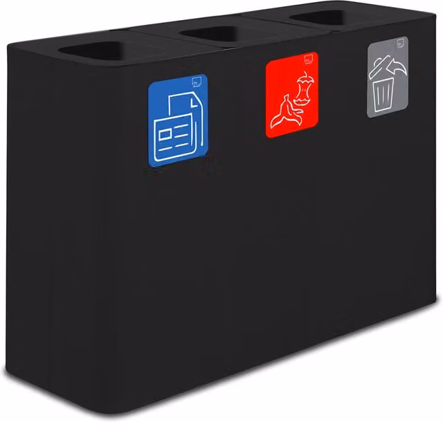 Pattumiera con sistema di raccolta rifiuti a 3 scomparti GIORDANOSHOP in acciaio nero L: 115 cm, P: 38 cm, H: 80 cm