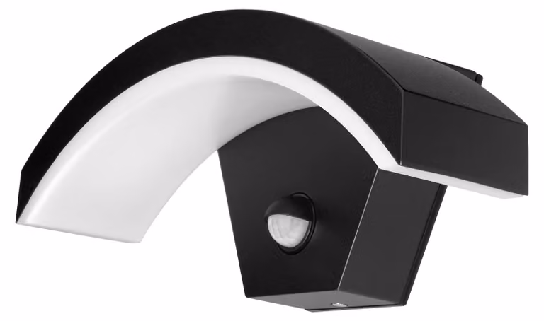 Lampada da parete a LED, 700 lumen, 4000K, grado di protezione IP54, resistenza agli urti IK08, colore nero, con sensore di movimento