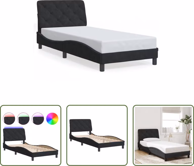 The Living Store Giroletto con luci LED nero 80x200 cm in velluto