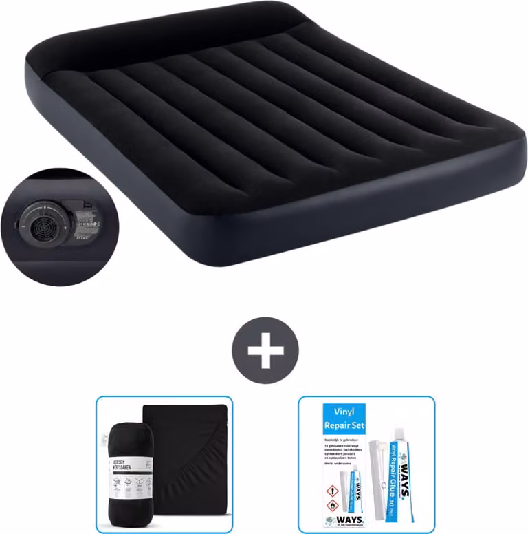 Intex Airbed - Letto matrimoniale - 137 x 191 x 25 cm - Blu - Incluso pompa - lenzuolo e kit di riparazione