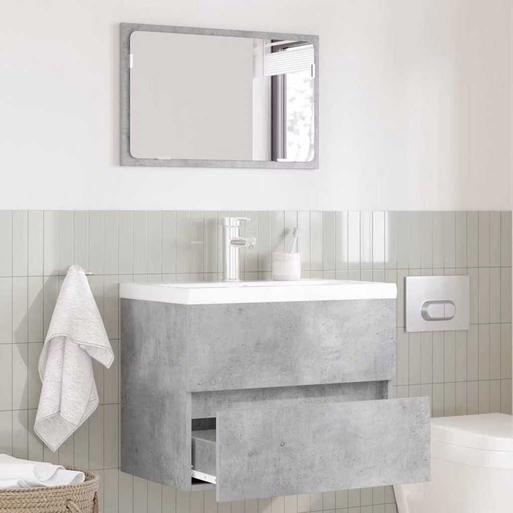 Set di mobili per il bagno moderno vidaXL con mobile sottolavabo e armadietto con specchio, Grigio, L 60 x P 38,5 x H 45 cm