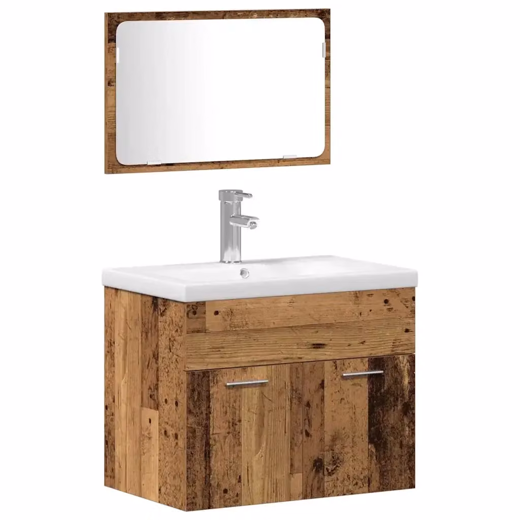 Set di mobili per il bagno vidaXL composto da 3 pezzi in legno e metallo marrone e argento con design minimalista e montaggio a parete L/P/H: 61,0 x 39,0 x 33,0 cm – 2