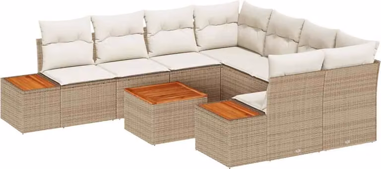 Set Divano da Giardino con cuscino 9 pcs Beige Poly Rattan