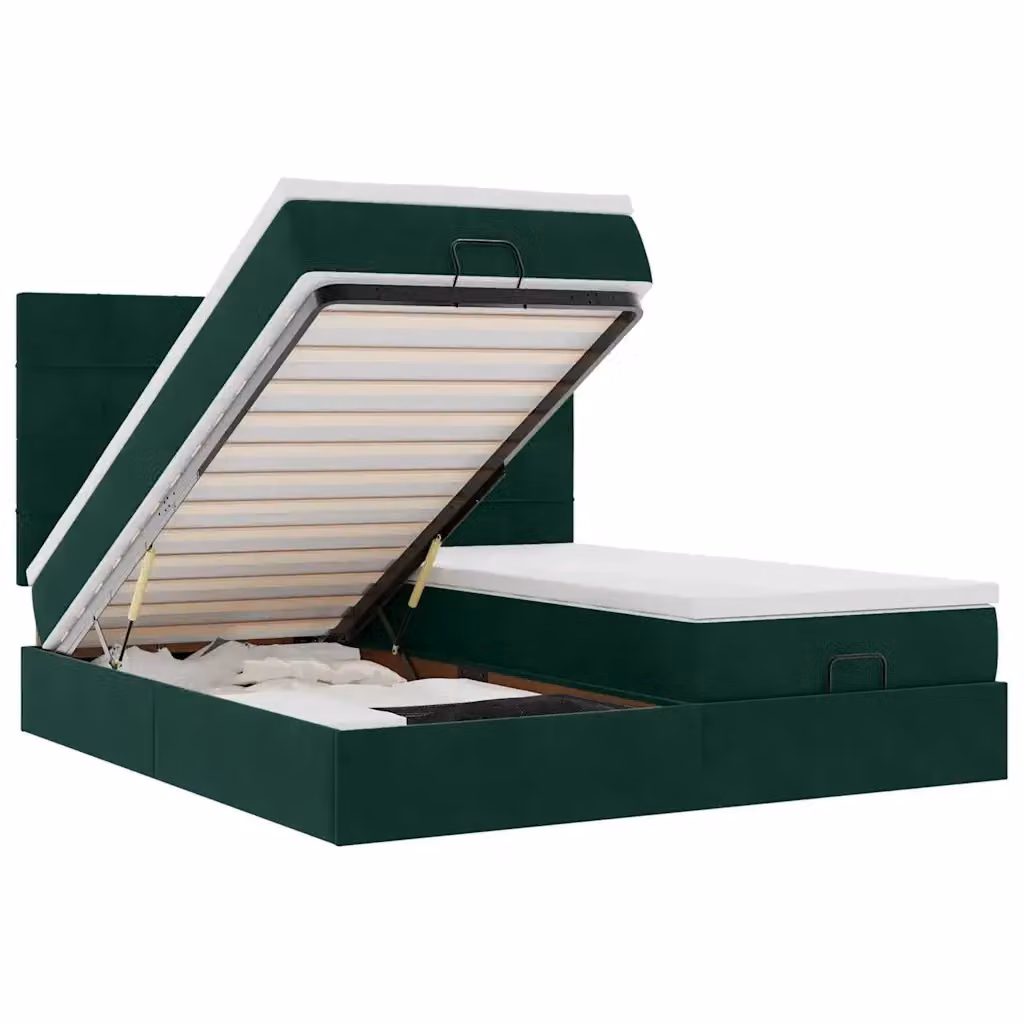 Letto con contenitore a sollevamento vidaXL in velluto verde e bianco con materasso L: 180 cm, P: 200 cm, H: 280 cm – 2