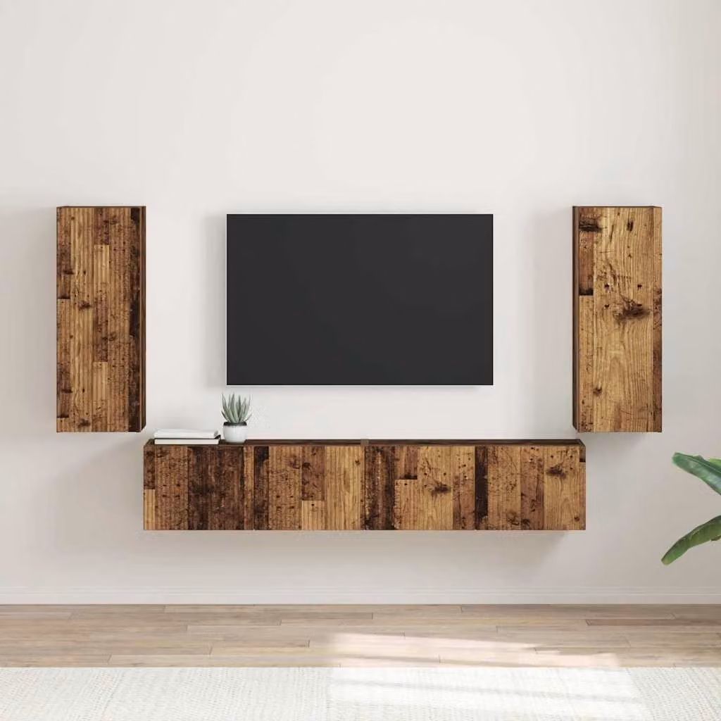 Set di 2 mobili TV da parete vidaXL in legno ingegnerizzato marrone effetto legno vecchio, L: 80 cm, P: 31 cm, H: 30 cm