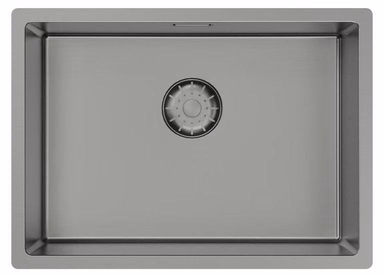 Lavello da cucina 50x35 cm, finitura PVD Gun Metal, design salvaspazio, modello PCM5035-61, linea Pure.Sink