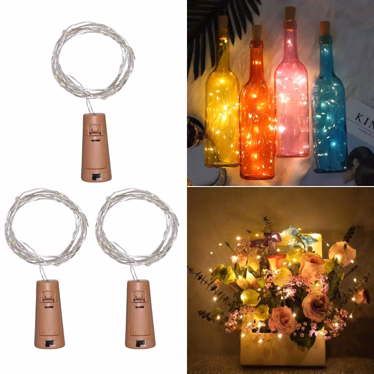 Set di 3 catene luminose a LED, luce calda, 20 LED per catena, lunghezza totale 2 metri