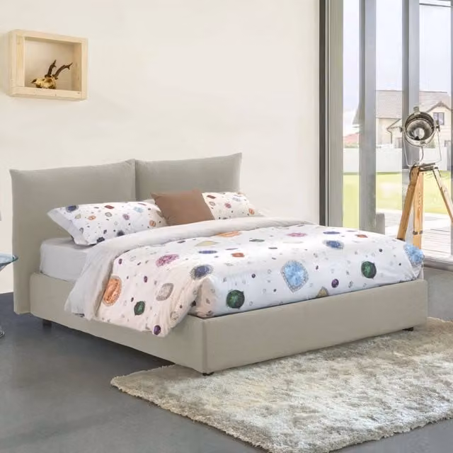 Letto Matrimoniale Arcole Talamo Italia con Materasso Incluso e Contenitore Alzabile, Beige, L/P: 160 x 200 cm, H: 225 cm