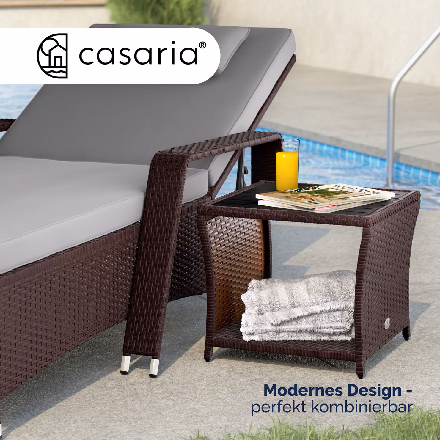 Tavolino da giardino quadrato Casaria in polyrattan marrone con altezza regolabile L: 45 cm, P: 45 cm, H: 40 cm – 2