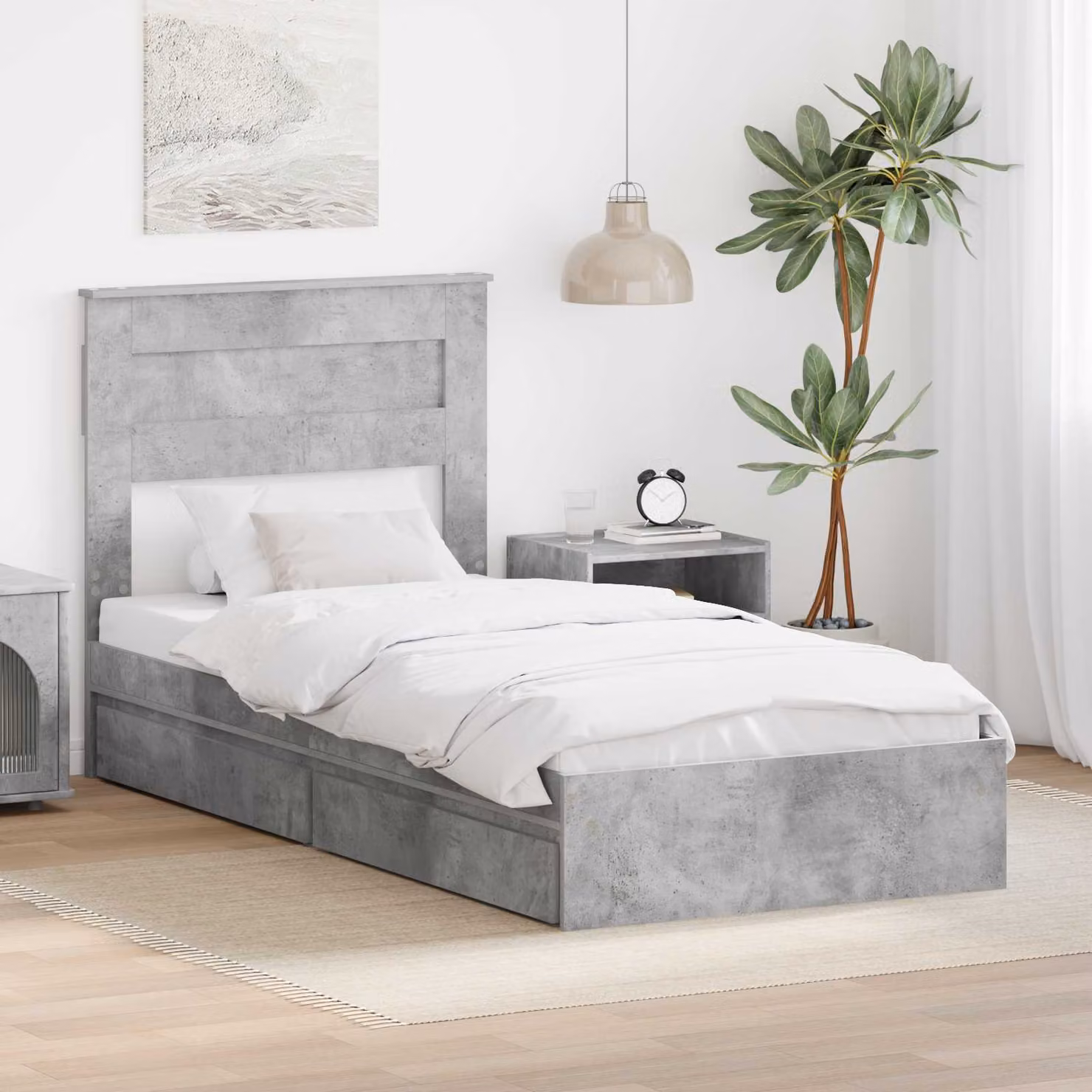 Letto con contenitore e cassetto vidaXL in legno e tessuto Grigio, 90 x 190 cm