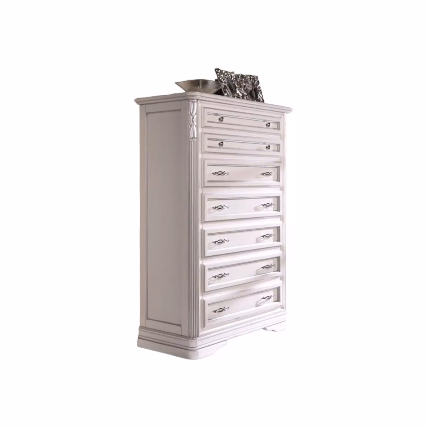 Settimanale classico Mobili 2G con 7 cassetti in legno massello di pioppo colore avorio L: 85 cm, P: 42 cm, H: 128 cm – 2