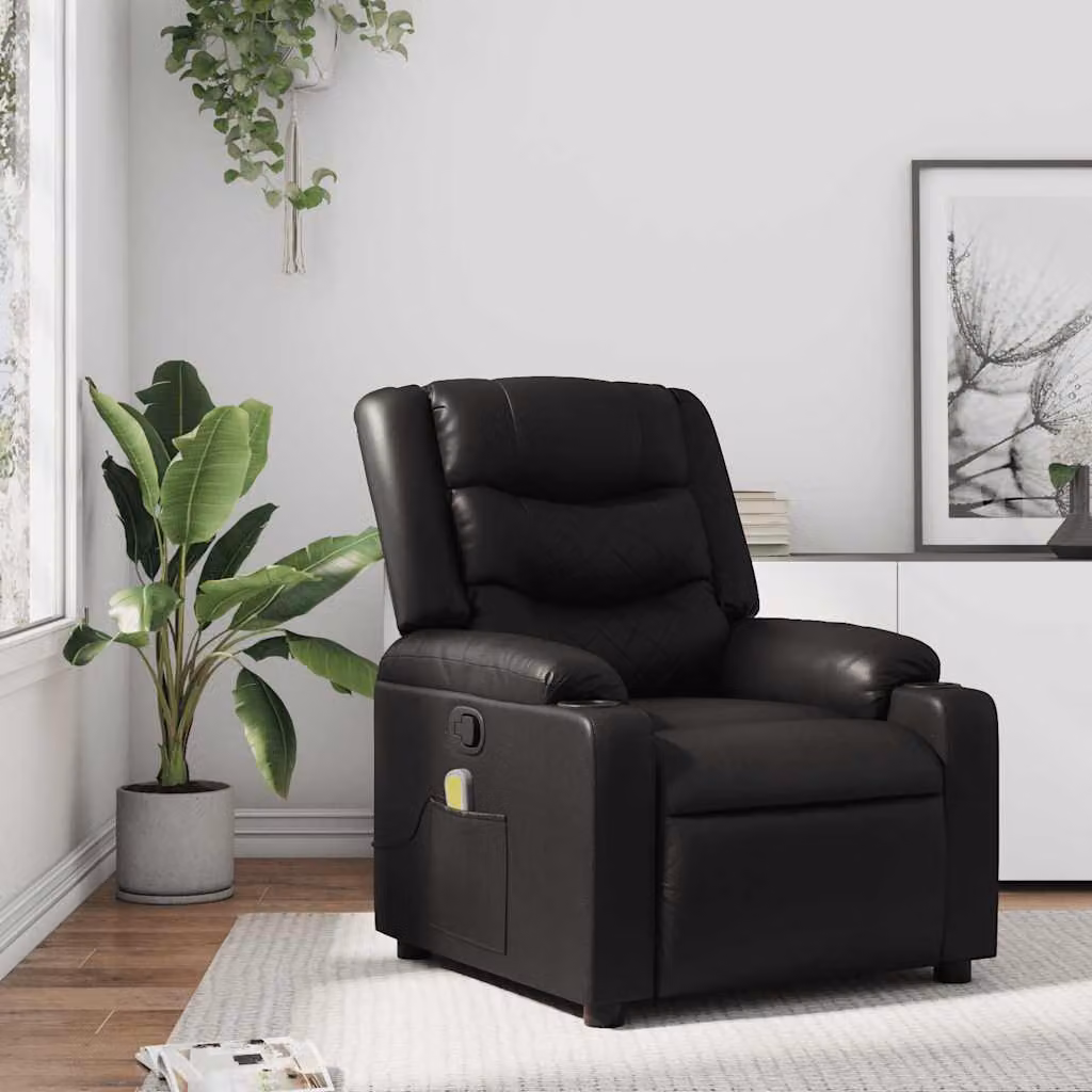 vidaXL Poltrona reclinabile relax in similpelle nera con braccioli e struttura in legno e metallo