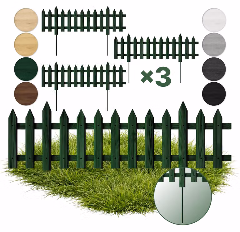 Floranica 3 pz Recinzione da giardino a incastro con pali in metallo per aiuole 100 cm x 40 cm Verde