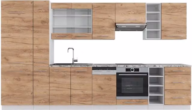 Cucina componibile moderna Fame-Line Vicco in rovere e bianco, larghezza: 355 cm, senza piano di lavoro – 1