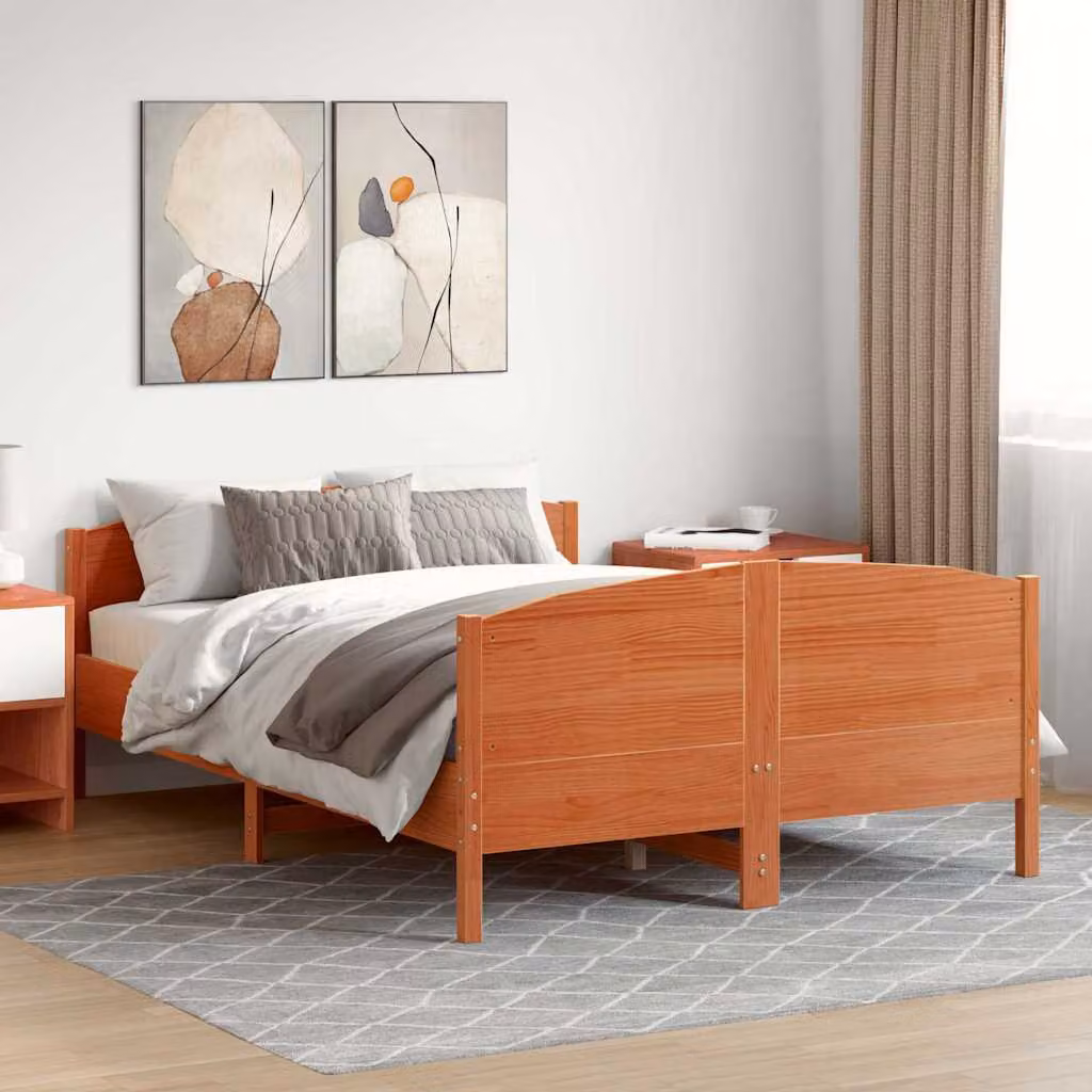 Letto in legno di pino vidaXL marrone cera con doghe fisse L: 140 cm, P: 190 cm