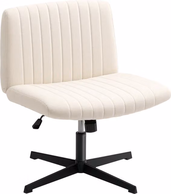 Sedia da ufficio girevole HOMCOM regolabile in altezza con effetto lino, colore bianco crema, portata fino a 120 kg – 1