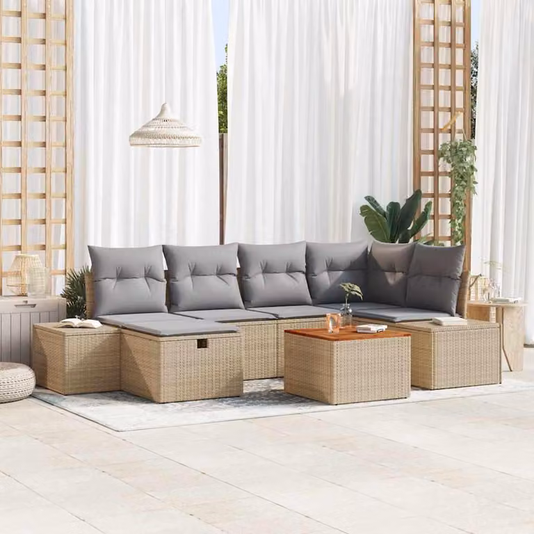 Maison Exclusive - Set da giardino composto da 7 pezzi, divano e poltrone, in rattan sintetico beige