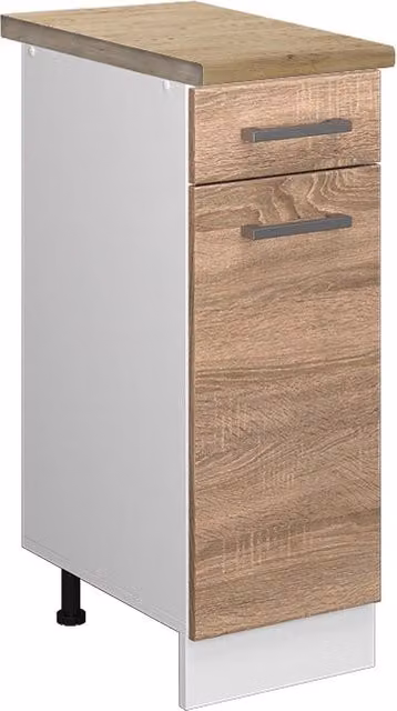 Mobiletto base per cucina Vicco R-Line in legno e composito, Bianco/Rovere, L: 30 cm, H: 81,6 cm, P: 60 cm
