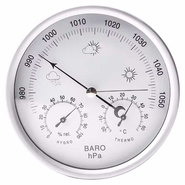 Stazione meteorologica analogica da 13,2 cm, 3-in-1: barometro, igrometro e termometro, in acciaio inossidabile, per interni ed esterni