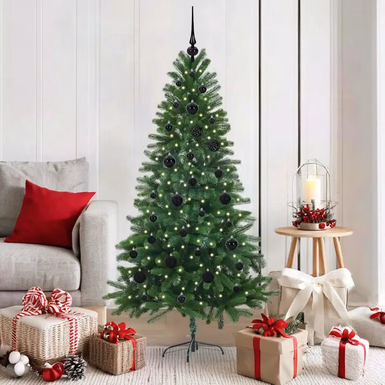 Albero di Natale vidaXL con 150 LED luce bianca calda, Verde, Altezza: 150 cm