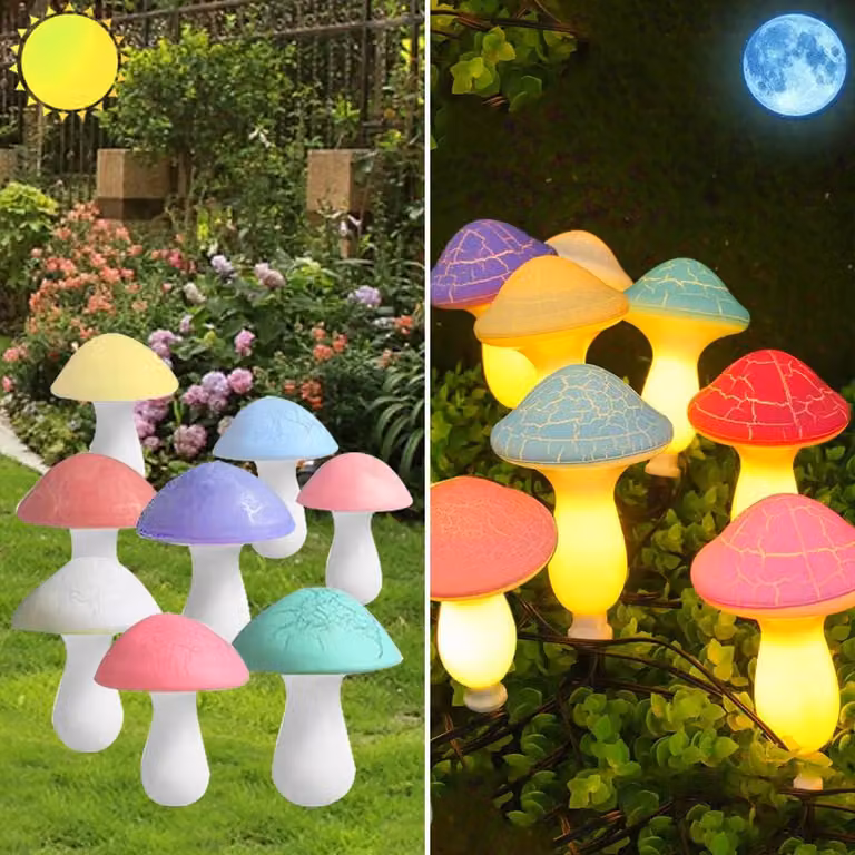 Confezione da 8 lampade solari a forma di fungo, 8 colori, impermeabili, con 2 modalità di illuminazione