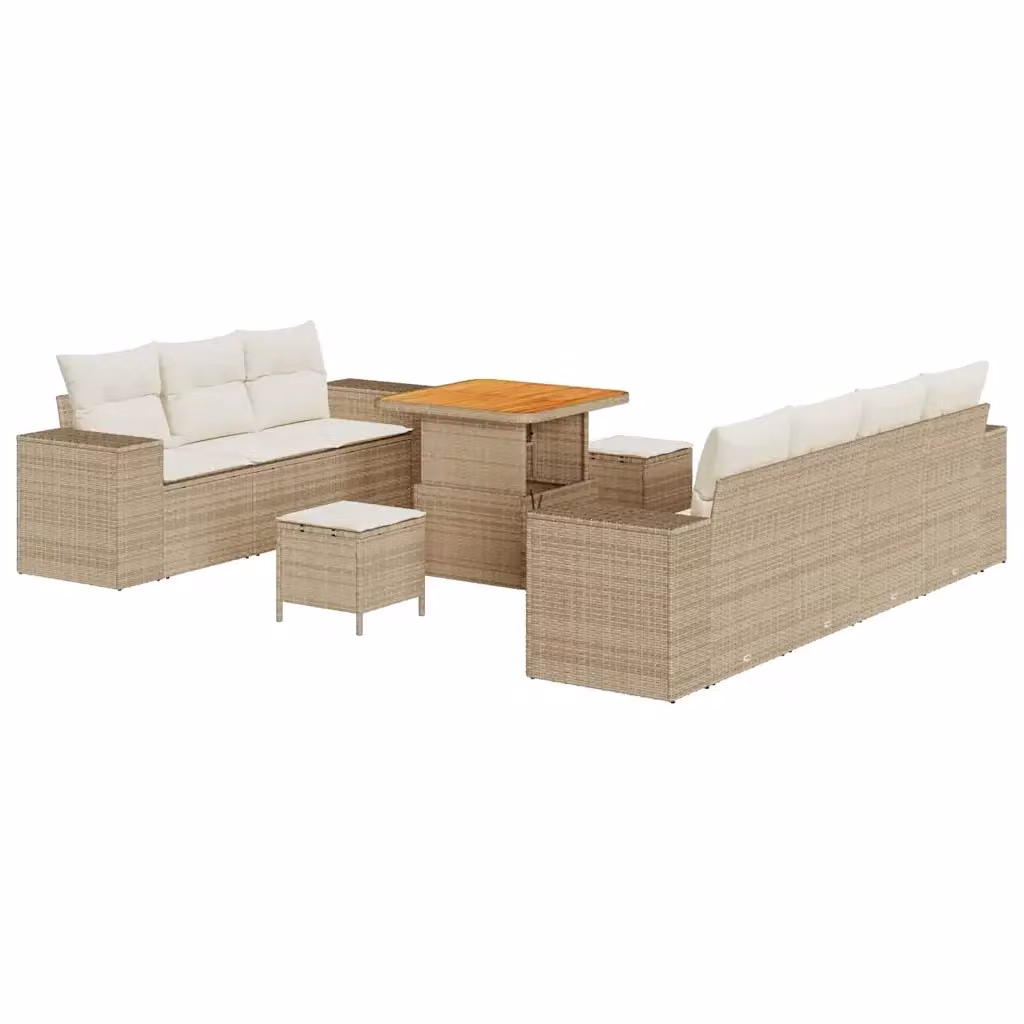 Set Divano da Giardino vidaXL 10 Pezzi Beige in Polyrattan con Cuscini e Tavolino – 2