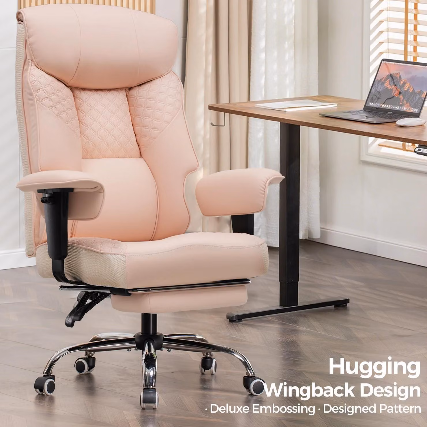 Sedia da gaming CH810 - Sedia da ufficio ergonomica - Portata fino a 180 kg - Cuscino di seduta 3D - Poggiapiedi regolabile - Regolabile in altezza - Rivestimento in pelle - Girevole con rotelle - Rosa