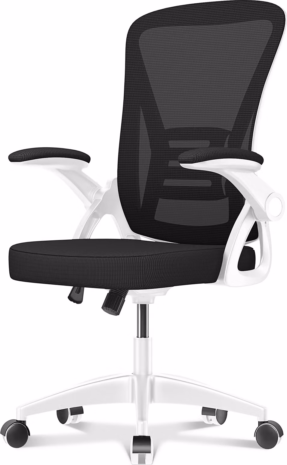 Sedia da ufficio - Seduta ergonomica - Sedia con braccioli ribaltabili a 90° - Supporto lombare - Regolabile in altezza - Bianco e nero