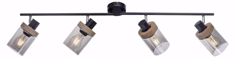 Faretto - Marrone - Grigio - Nero - Vetro - Legno - Metallo - 4 fiamme - L 114 cm