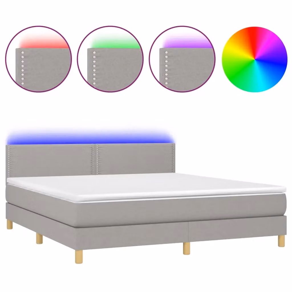 Letto Ibrido con Materasso e Illuminazione LED vidaXL in Tessuto Grigio e Bianco L/P: 180 x 200 cm – 2