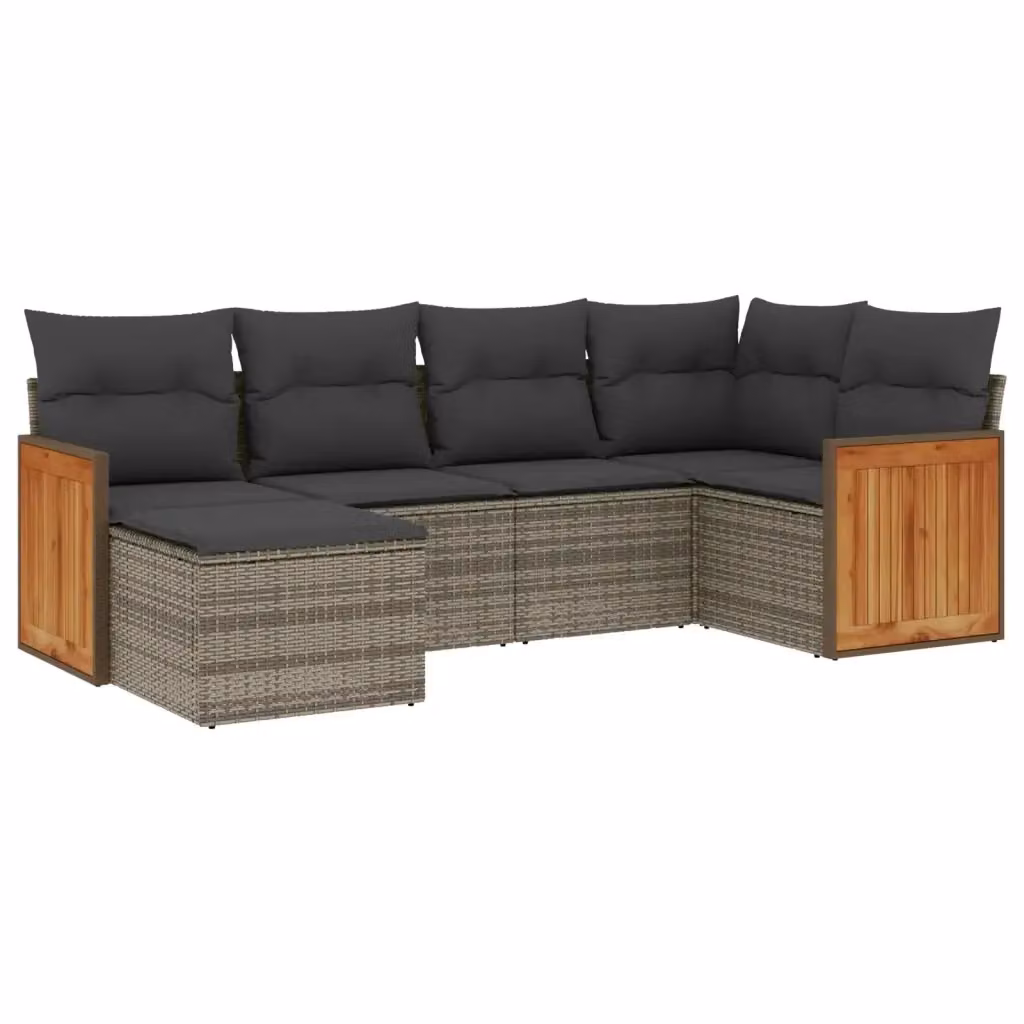 vidaXL Set Divano da Giardino a L in Polyrattan Grigio con 6 Cuscini e Ottoman – 2