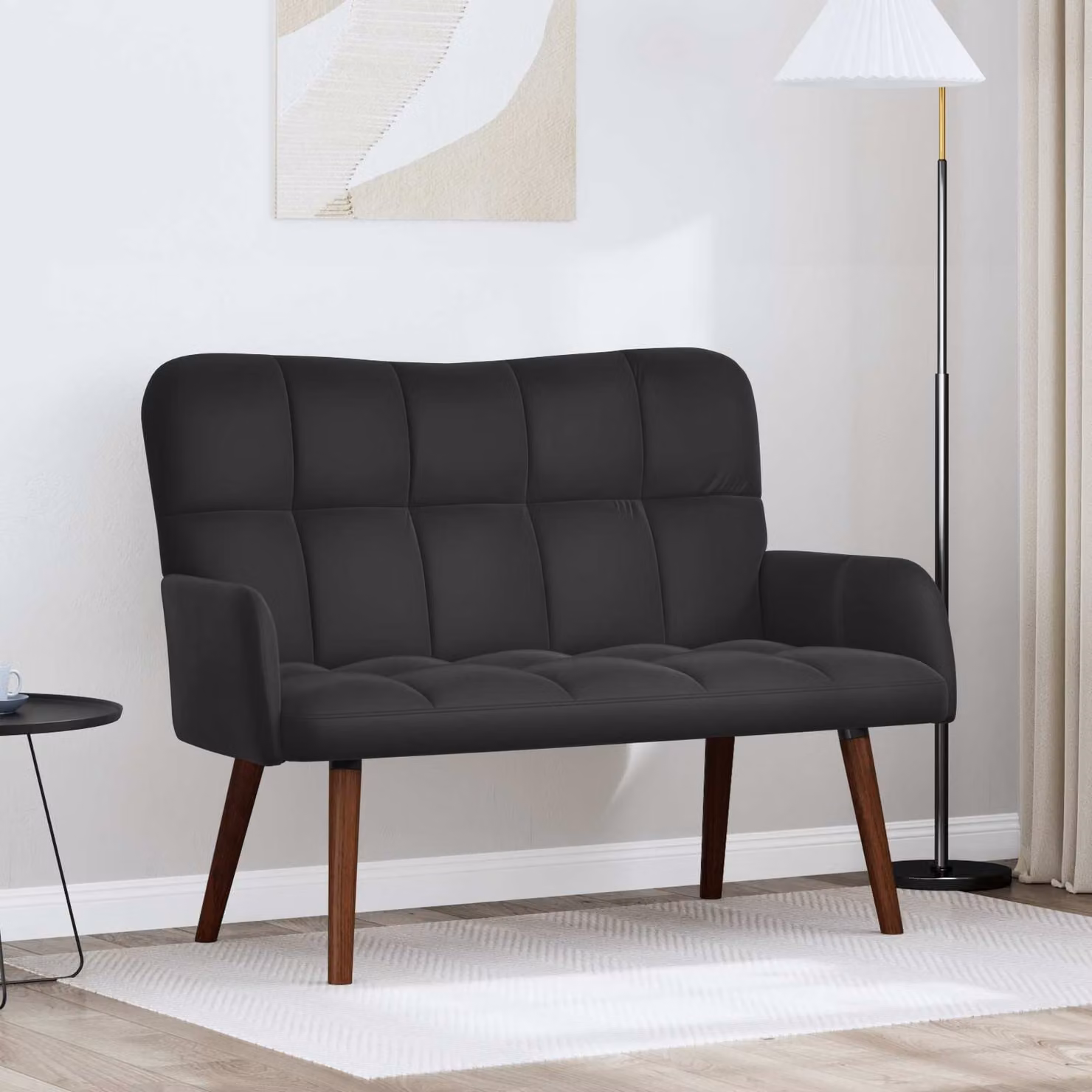 vidaXL Divano a 2 Posti Moderno in Velluto Nero L: 115 cm, P: 61 cm, H: 87 cm