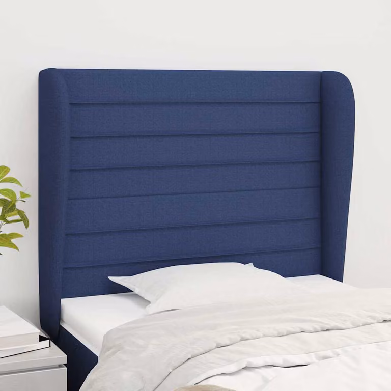 Testiera ad orecchio vidaXL in tessuto blu con struttura in legno e pannello imbottito L: 103 cm, P: 23 cm, H: 118-128 cm