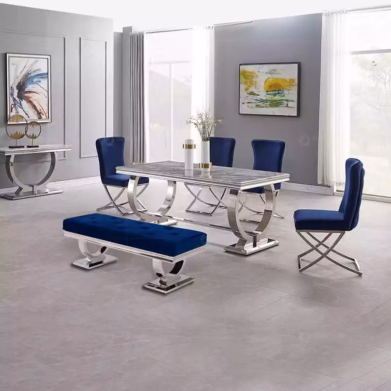 Luxus Esstisch Säulentisch Esstische Esszimmer Tisch Silber 200x100