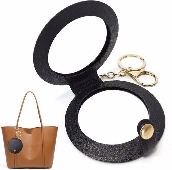 Portadocumenti in Pelle finta nera con portachiavi: compatto ed elegante, ideale per donne e ragazze.