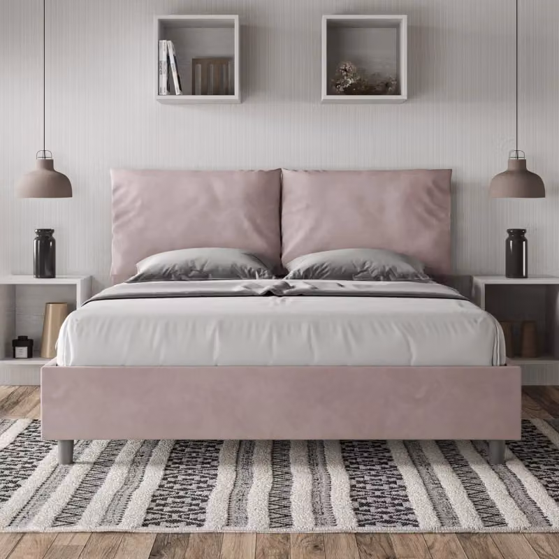 Letto matrimoniale imbottito Ityhome in microfibra viola L: 175 cm, P: 222 cm, H: 110 cm – 2