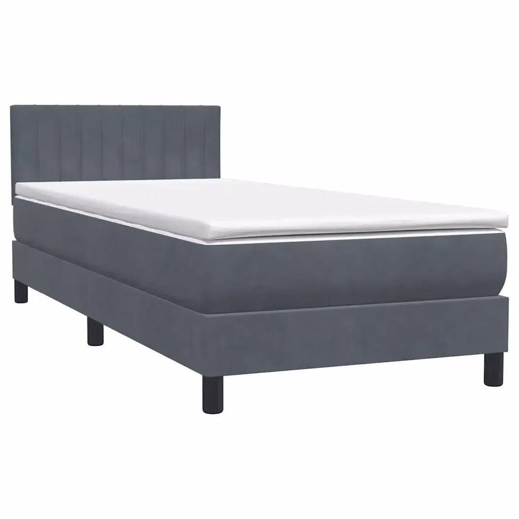 Letto Ibrido con Giroletto a Molle e Materasso vidaXL in Velluto Grigio, L: 80 cm, P: 223 cm, H: 88 cm – 2
