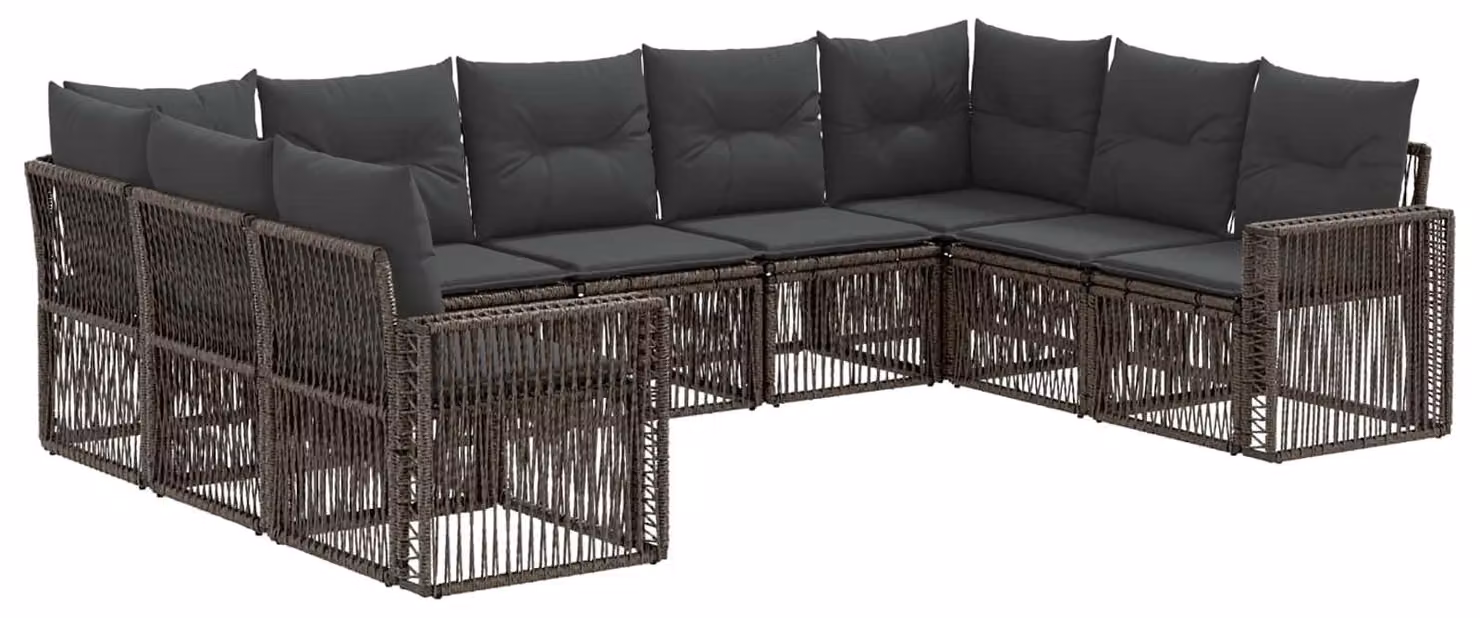 Set di divani da giardino, 9 pezzi, grigio e grigio scuro, in rattan sintetico
