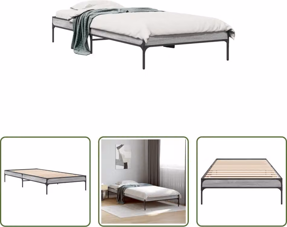 The Living Store Struttura letto grigio Sonoma 90x200 cm in legno e metallo