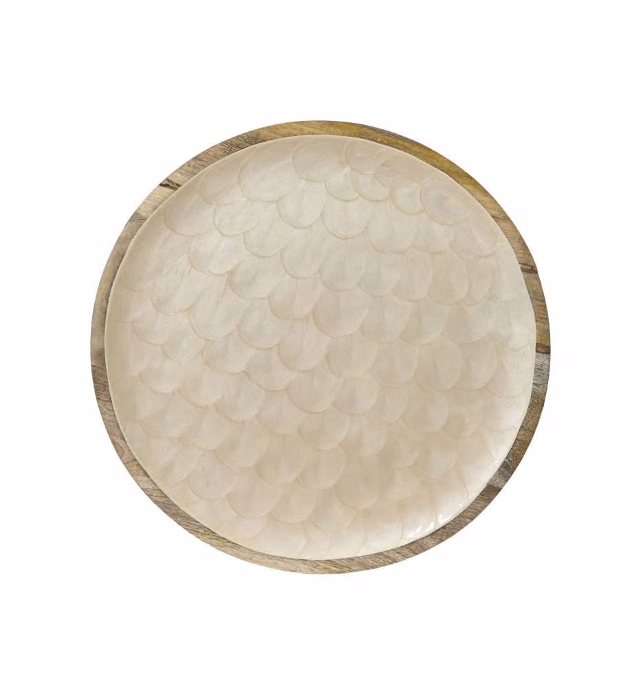 Piatto da Portata in Legno Crema 37,5x2 cm Decorato Elegante