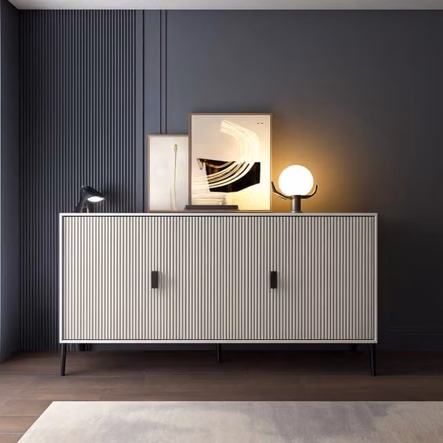 Madia moderna DMORA con cassetti soft close in legno e metallo, Beige e Nero, L: 203 cm, P: 49 cm, H: 83 cm – 1