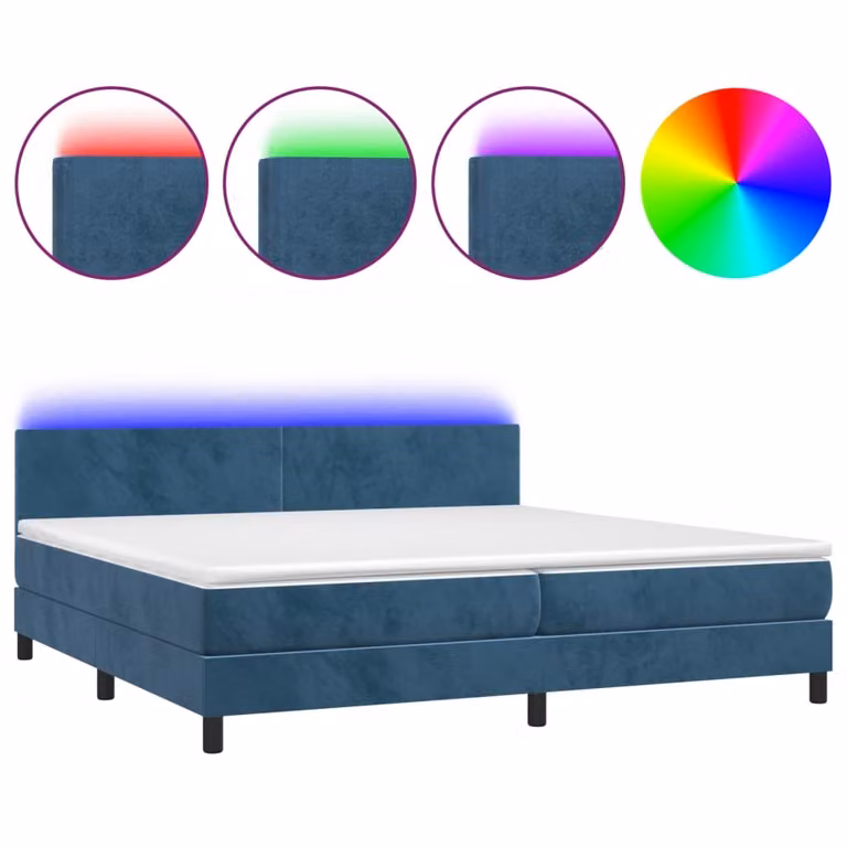 Letto a Molle con Materasso e LED Blu Scuro 200x200 cm