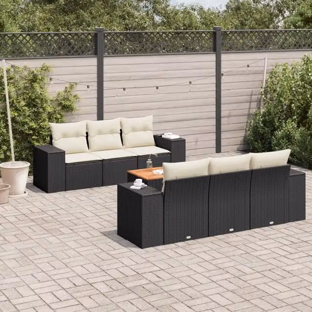 Set Divani da Giardino con Cuscini 7pz Nero Polyrattan 3225335