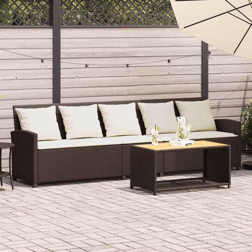 Maison Exclusive - Divano da giardino a 5 posti con cuscini Marrone Poly Rattan