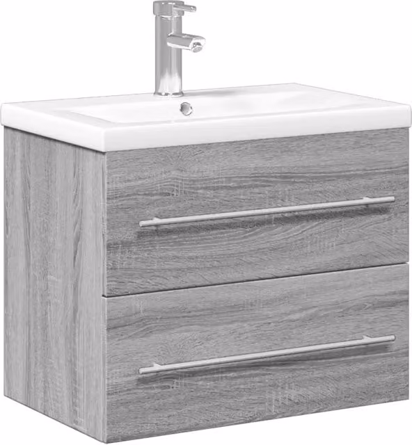 Mobile bagno moderno a parete con specchio e vano contenitore in legno composito grigio L: 60 cm, P: 38,5 cm, H: 48 cm