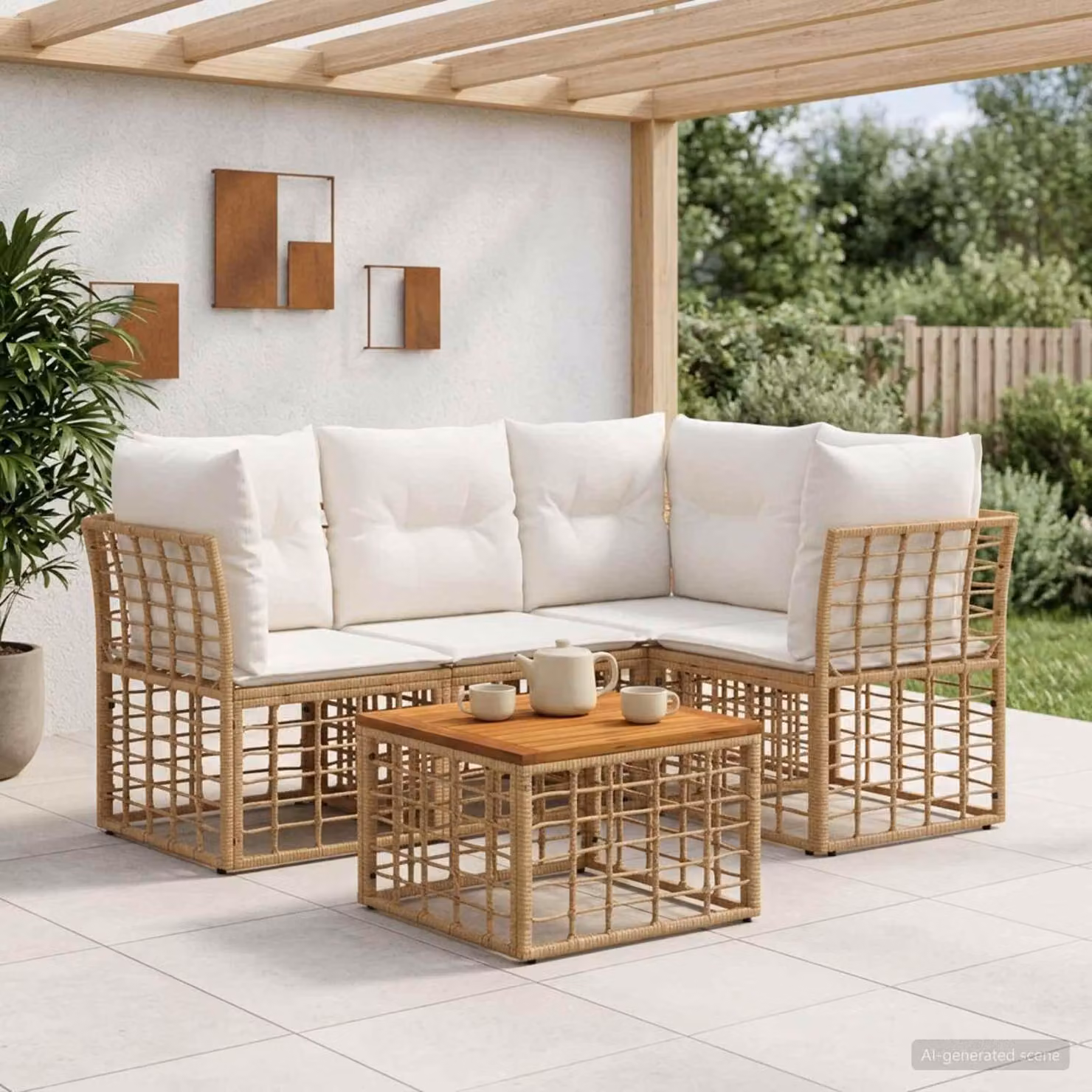 Maison Exclusive - Set da esterno per divano, composto da 5 pezzi. Tessuto in poliestere, colore naturale e crema