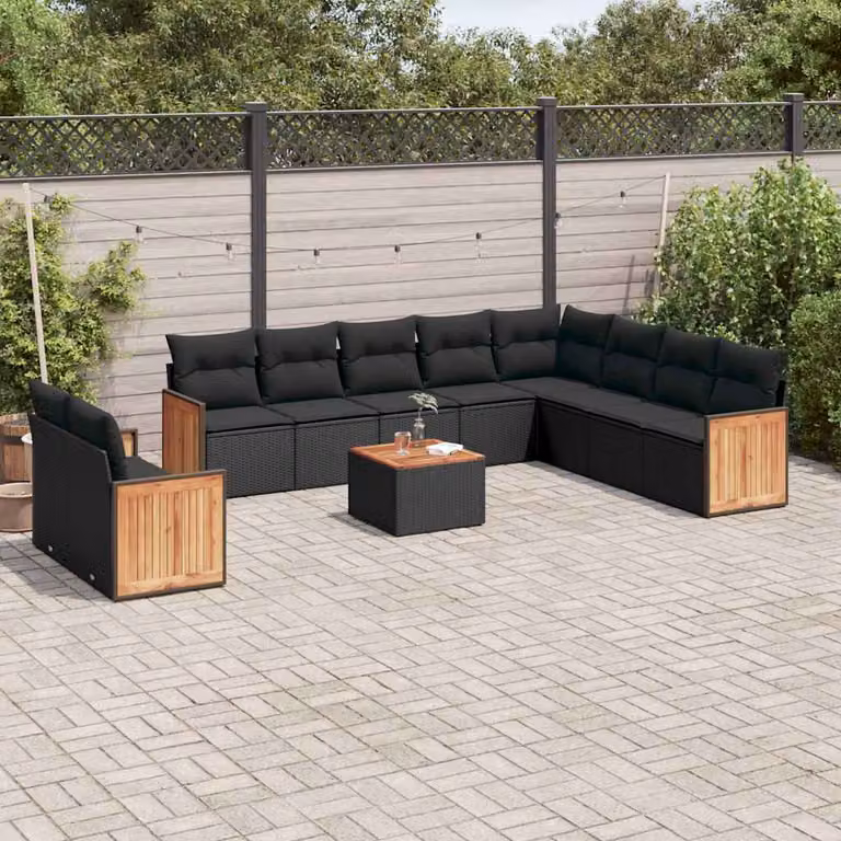 vidaXL Set Divani da Giardino 11 pz con Cuscini e Tavolino da Caffè in Polyrattan e Acciaio Nero
