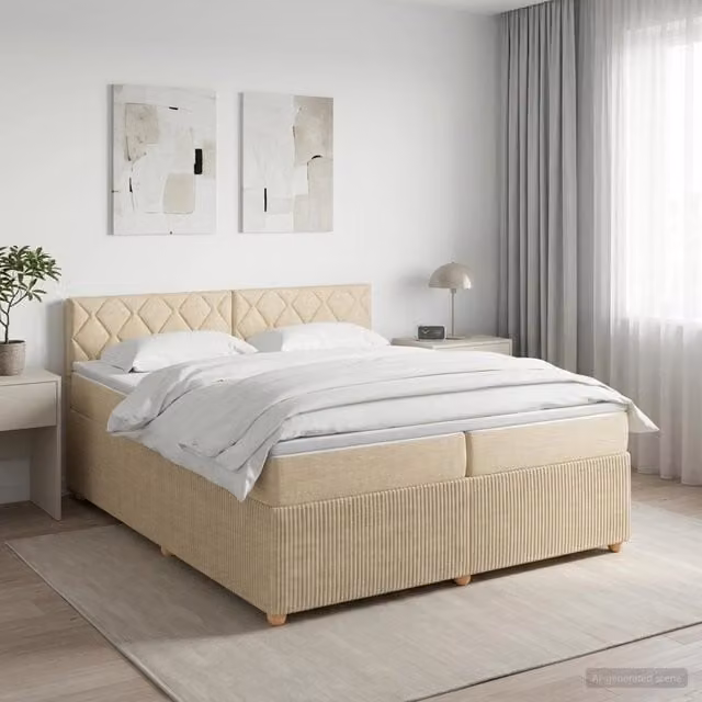 Letto box spring con materasso ibrido vidaXL in tessuto beige e bianco L/P: 200 x 200 cm – 1