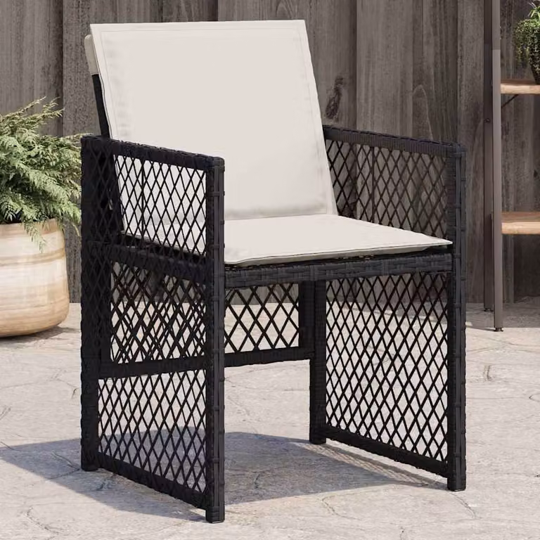 Set di 4 sedie da giardino vidaXL in polyrattan nero con cuscini e braccioli